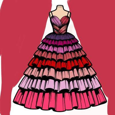 realistic layered ball gown on model