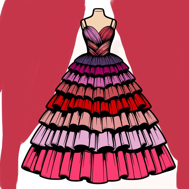 realistic layered ball gown on model