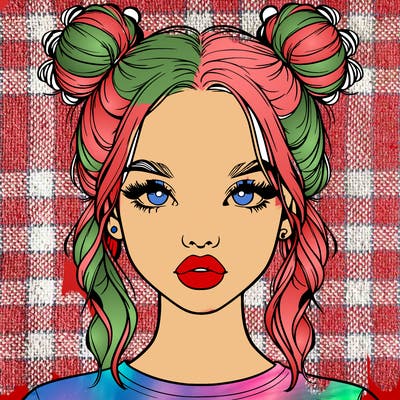 realistic girl with two buns in hair and lips