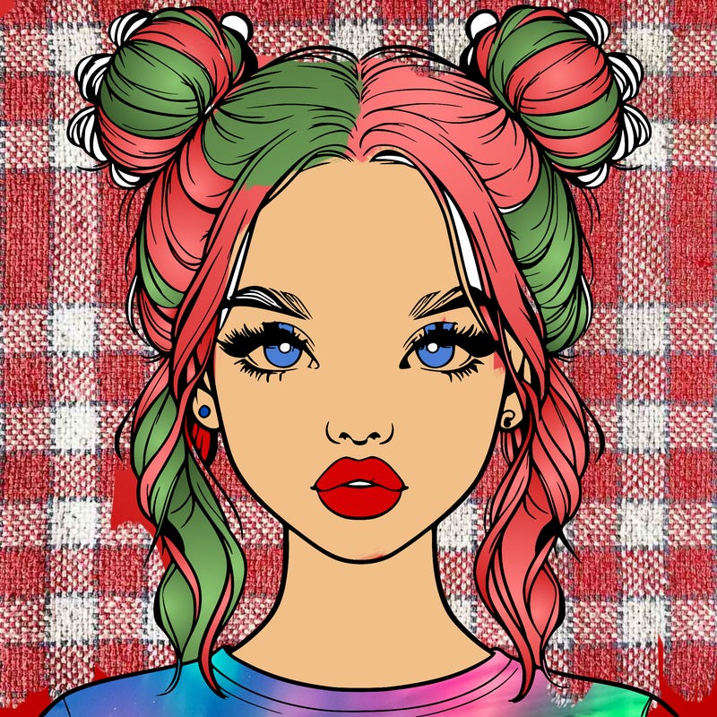 realistic girl with two buns in hair and lips