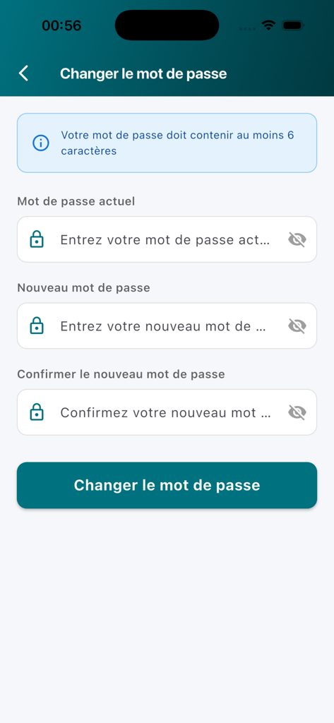 Maquis - Change password interface for the Maquis business management app