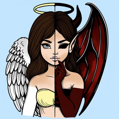 realistic angel half demon