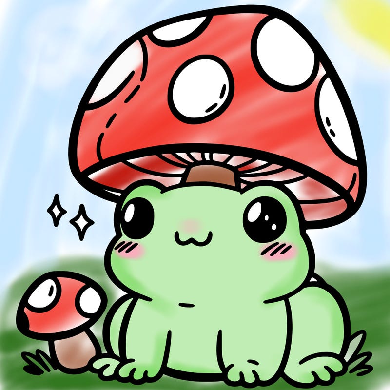 a cute frog with a mushroom hat