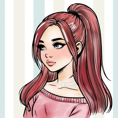 realistic girl with a high ponytail