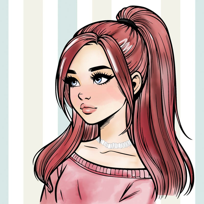 realistic girl with a high ponytail