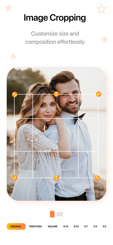 Remove BG - Background Eraser. - 격자 오버레이 및 종횡비 옵션이 있는 Remove BG 앱의 이미지 자르기 기능 스크린샷