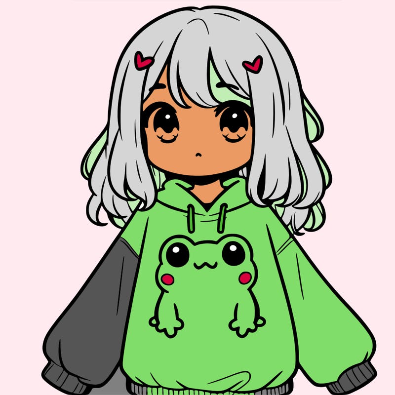 girl wearing frogging sweatshirt