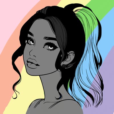 realistic girl with a ponytail on her hair and lips