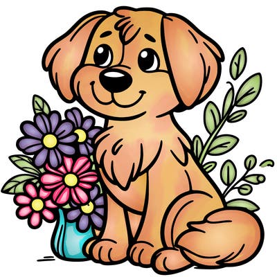 dog with flowers