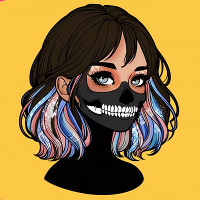 realistic girl with skull