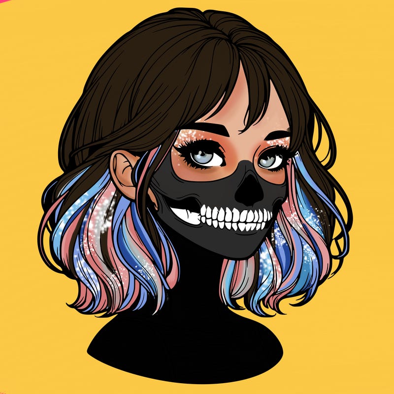 realistic girl with skull