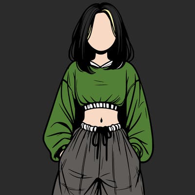 realistic girl faceless with baggy pants and a crop top