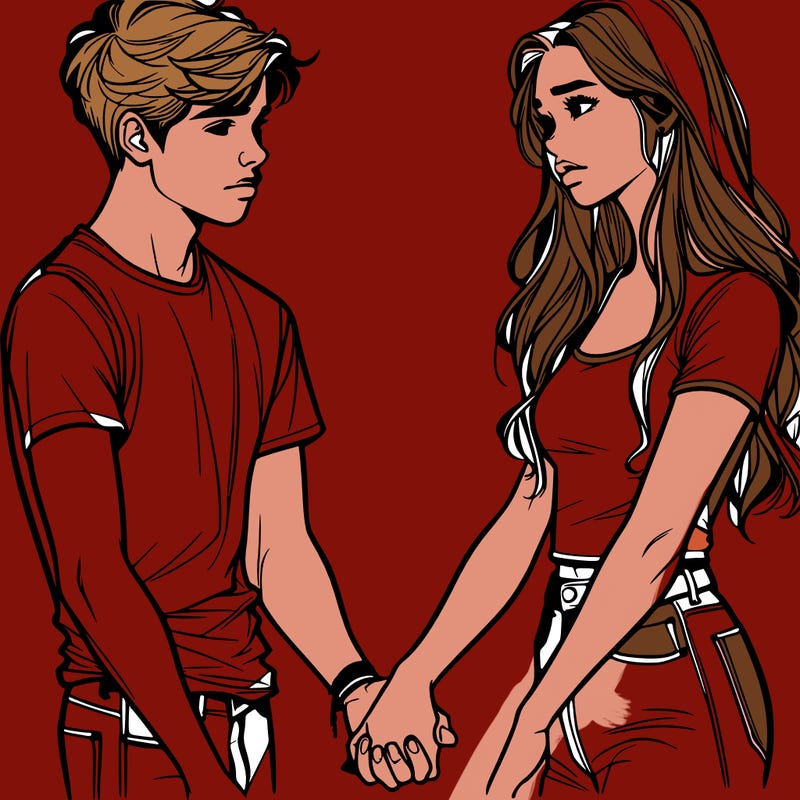 realistic teen couple holding hands