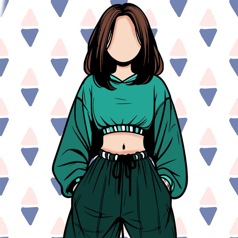 realistic girl faceless with baggy pants and a crop top