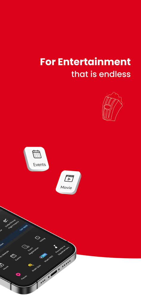 A promotional screen for Khalti Digital Wallet highlighting movie and event booking services.