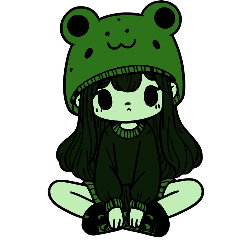 a girl wearing a frog hat and some frog socks