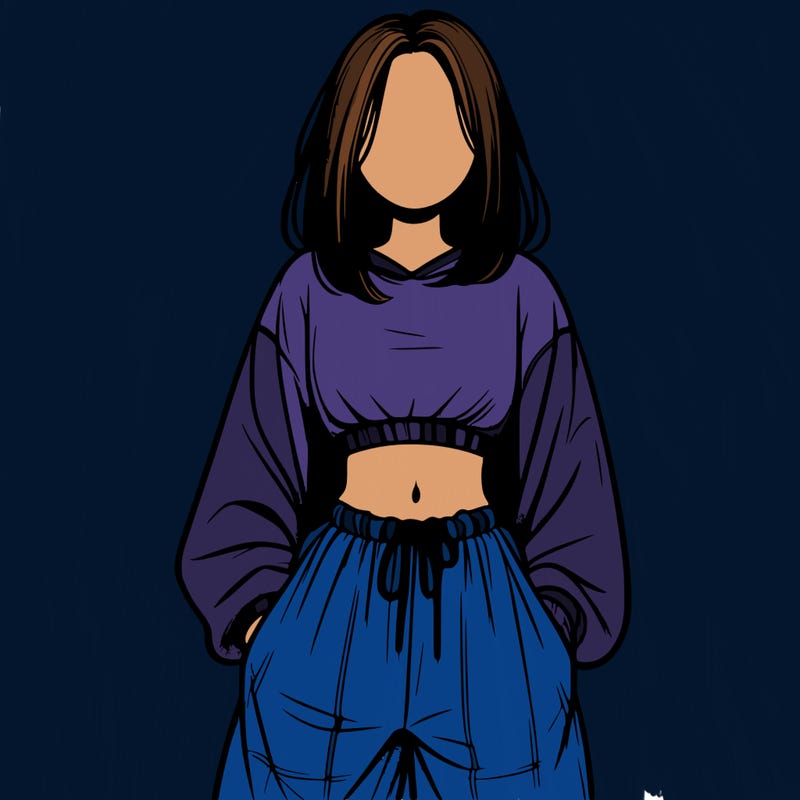 realistic girl faceless with baggy pants and a crop top