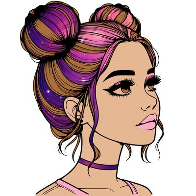 realistic girl with buns on the top of her head