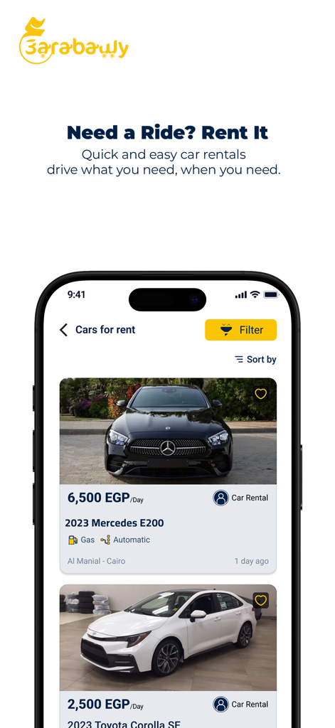 3arabawy: Buy & Sell Cars - 価格付きのエジプトでのレンタカーリストを表示する3arabawyアプリのスクリーンショット