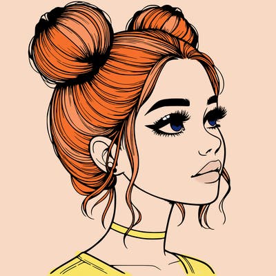 realistic girl with buns on the top of her head