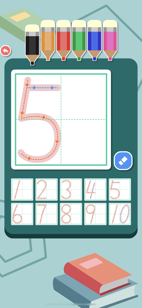 Preschool Maths 123 - Actividad de trazar números para el número 5 en la aplicación Matemáticas Preescolar 123