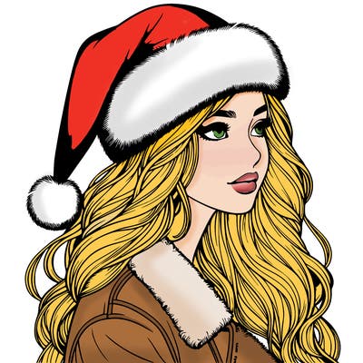 realistic girl in santa hat
