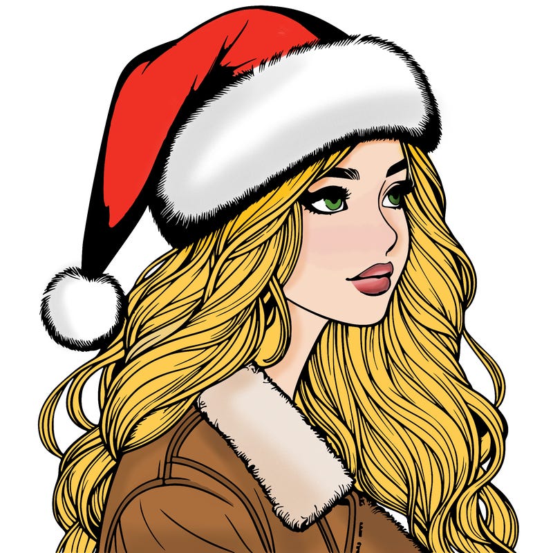 realistic girl in santa hat
