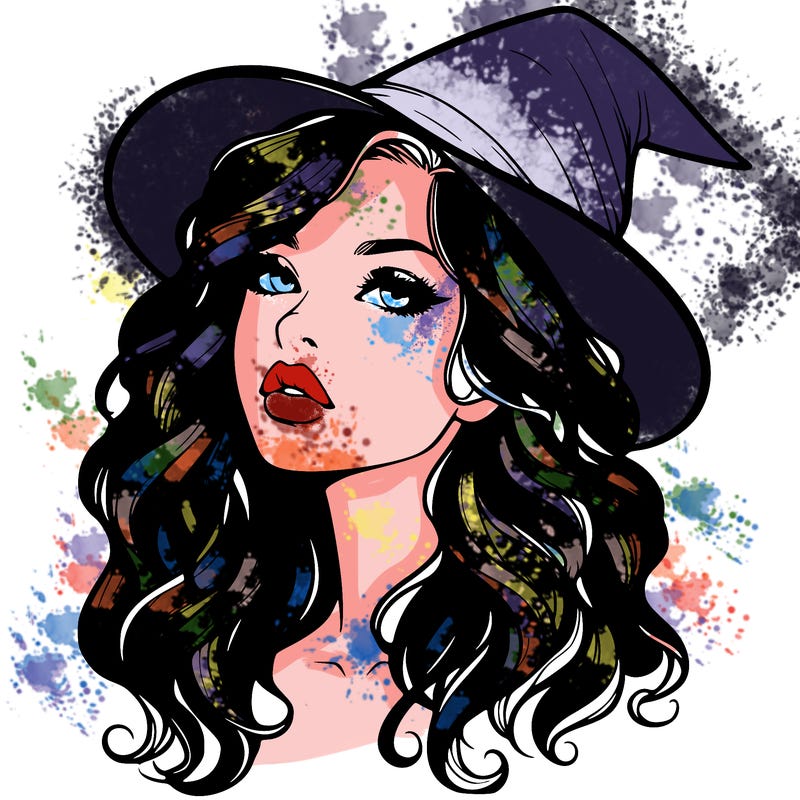 realistic witch girl with wavy hair and lips