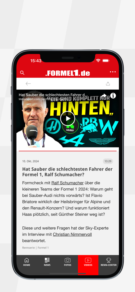 Formel1.de - L'application Formel1.de propose un article d'analyse vidéo sur les pilotes de F1, avec Ralf Schumacher.