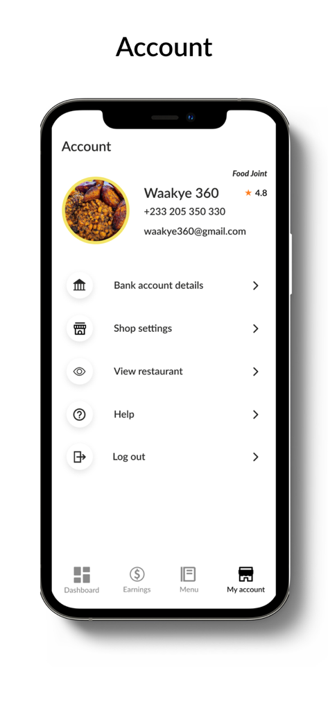 Night Market Vendor - La pantalla de gestión de cuenta para un proveedor en la aplicación Night Market que muestra detalles del perfil y la configuración de la tienda.