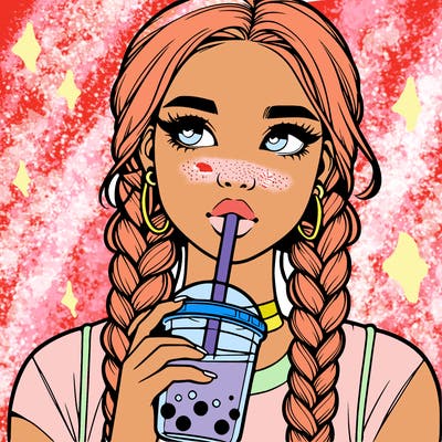 realistic girl with braided hair drinking boba