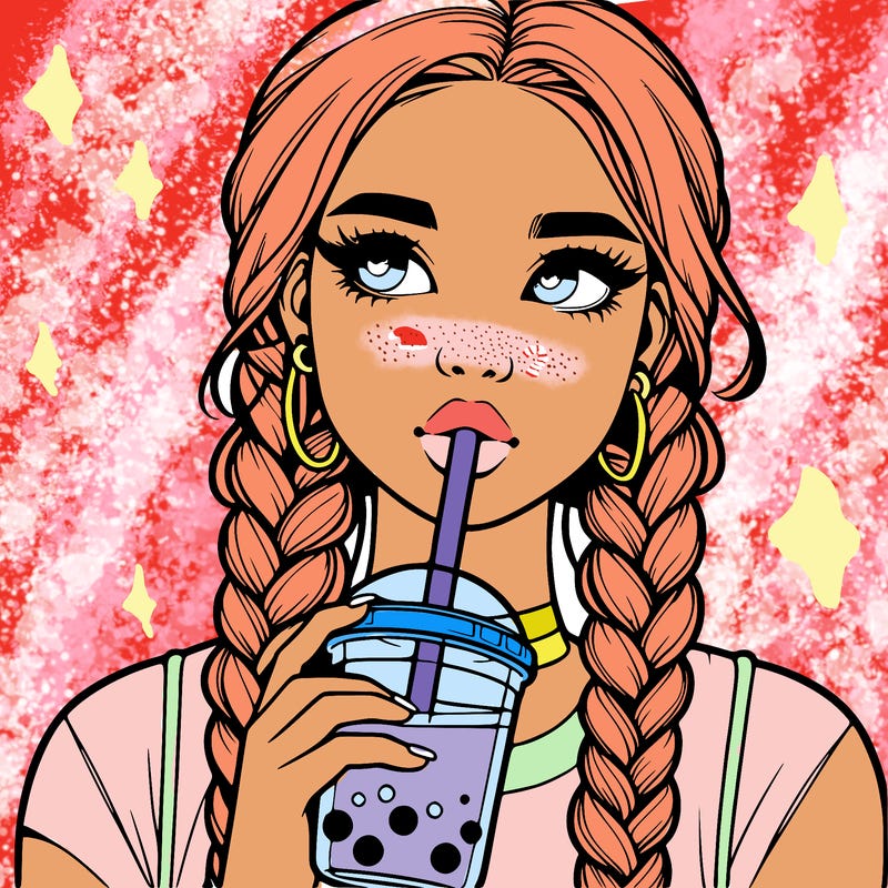 realistic girl with braided hair drinking boba