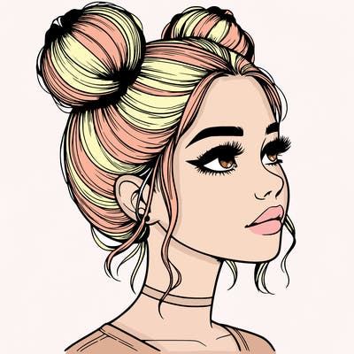 realistic girl with buns on the top of her head