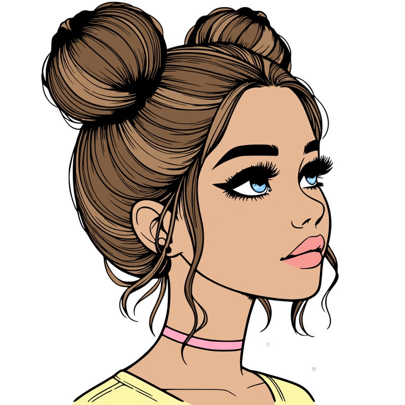 realistic girl with buns on the top of her head