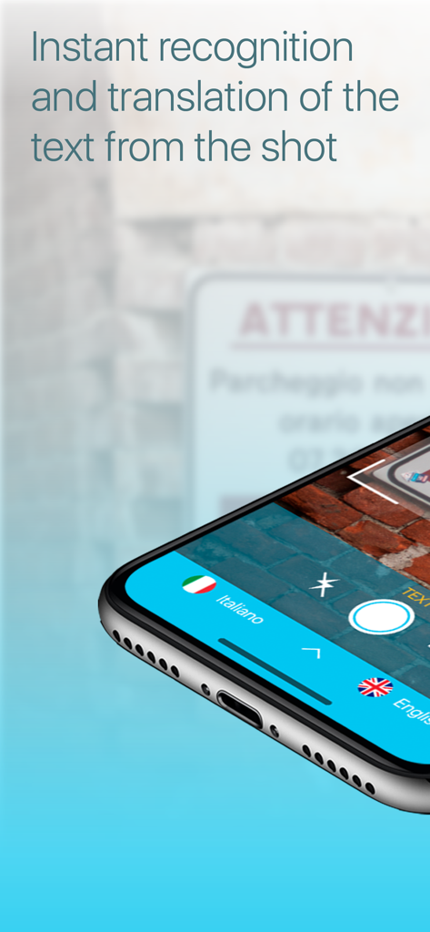 Camera Photo Translator HD - Camera Photo Translator HD interface showing instant text recognition from Italian to English