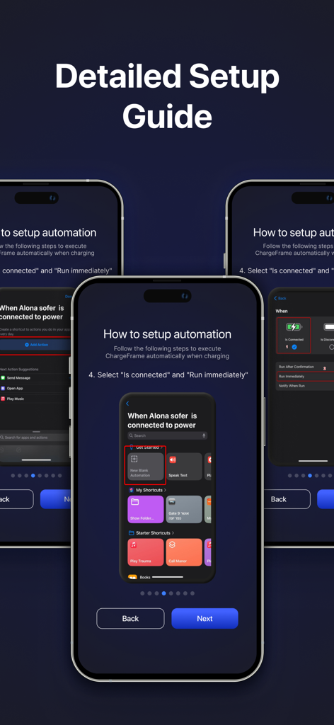 Detailed setup guide for configuring charging automation in the Charge Frame app