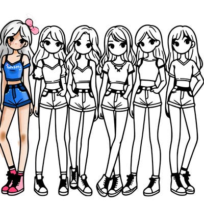 a group of girls wearing crop tops and shorts