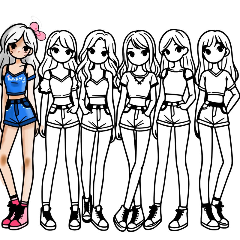 a group of girls wearing crop tops and shorts