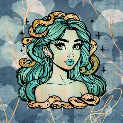 realistic girl with snakes as hair