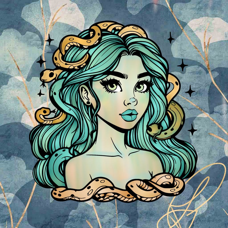 realistic girl with snakes as hair