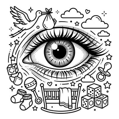 Celebrate new beginnings with this enchanting Dot Work Eye and Baby Shower coloring page. It beautifully merges an intricate eye design with charming baby-themed elements, offering a unique artistic experience for colorists of all levels.