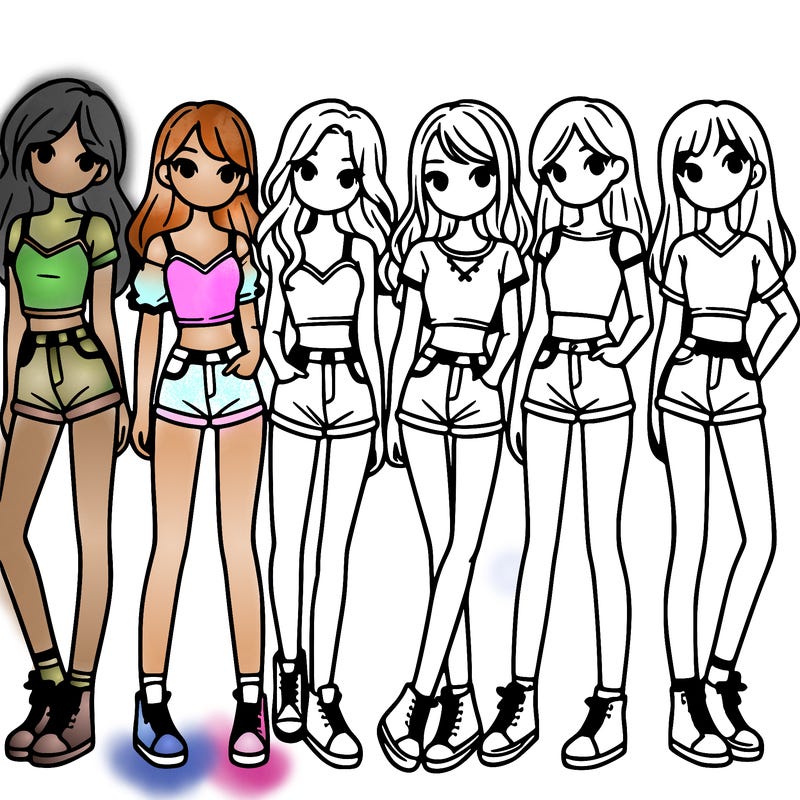 a group of girls wearing crop tops and shorts