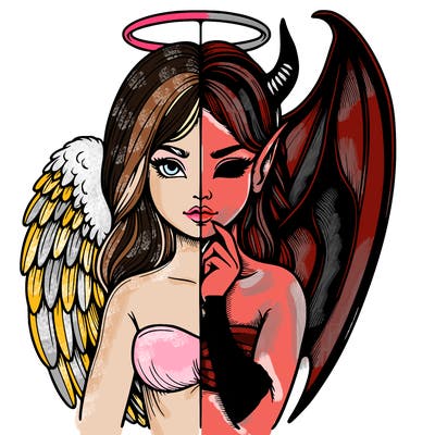 realistic angel half demon