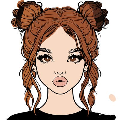 realistic girl with two buns in hair and lips