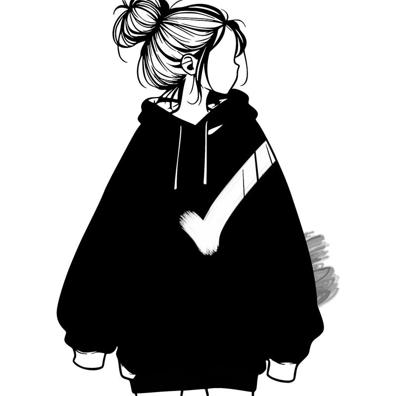 realistic girl with a oversized sweatshirt on and a bun