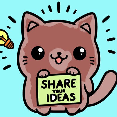 a cute cat saying share your ideas