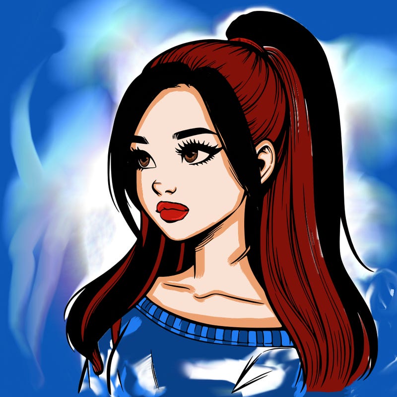 realistic girl with a high ponytail