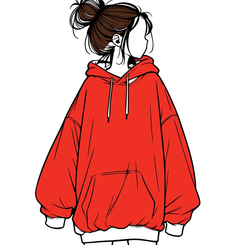 realistic girl with a oversized sweatshirt on and a bun