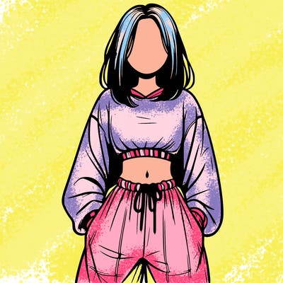 realistic girl faceless with baggy pants and a crop top