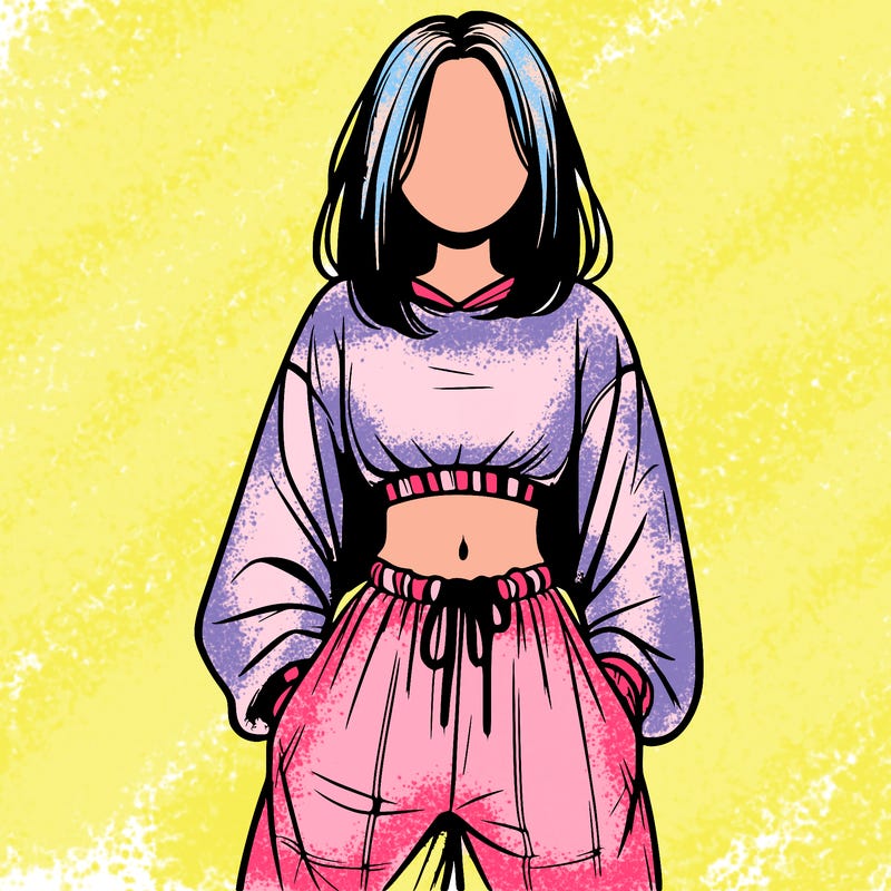 realistic girl faceless with baggy pants and a crop top